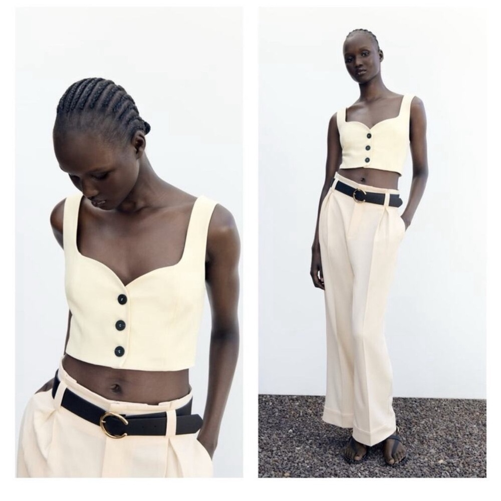 NWOT ZARA Sweetheart Neck Crop Vest Top M Cream